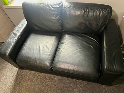 Black leather seater sofa - leather,