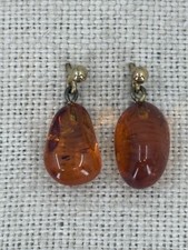 VINTAGE Baltic AMBER pebble drop stud earrings