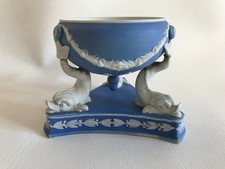 Wedgwood Blue jasper dip Dolphin pastille burner repaired