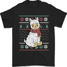 Xmas Llama Wearing a Christmas Scarf Mens T-Shirt 100% Cotton