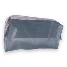 Ladies Small Grey Transparent Mesh Make Up Toiletries Travel Bag