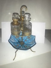 French perfume bottle holder,3 bottles & stoppper Venitian glass vgc