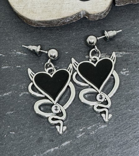 Pair black devil heart stud - pair,
