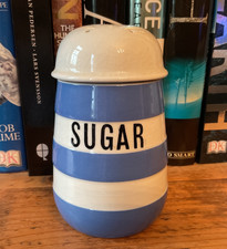 TG Green cornishware blue sugar shaker green shield stamp.