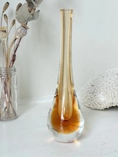 Vintage Amber and Clear Glass Stem Vase, 1960s