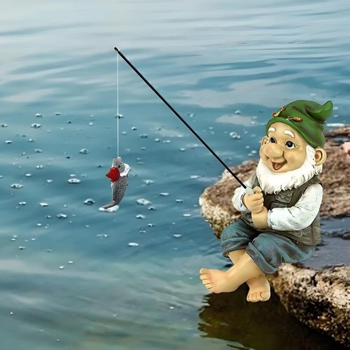 Garden gnome fishing statue - fishing,