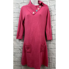 Elizabeth Scott Jumper Dress Pink Button Collar Size S M Pocket Knit Grannycore