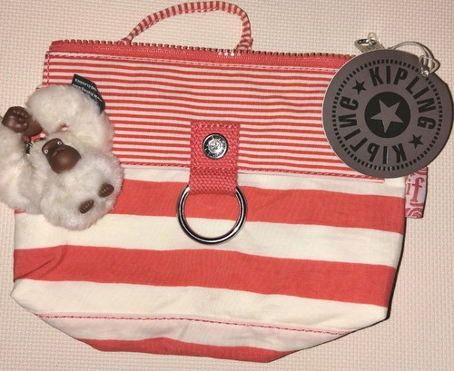 Kipling pouch coral white - kipling, coral/white