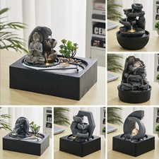 Polyresin Indoor Fountain Mini Water Feature LED Lights Desktop Statue Home Deco