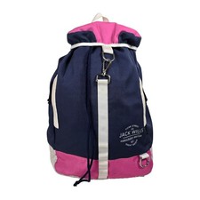 Jack Wills Navy Pink Cotton Canvas Duffle Backpack Pull String Snap Hook