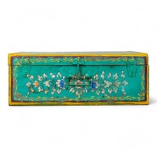 Vintage Metal Indian Hand Painted Travel Trunk Chest