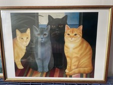 Framed print featuring four cats by the renowned British artist Martin Leman.