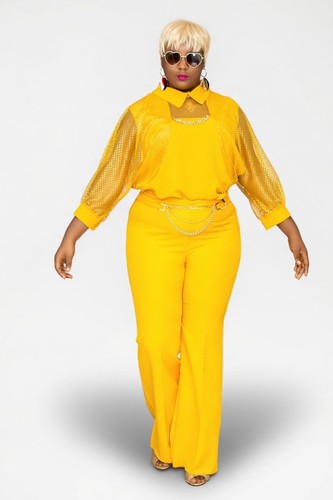 Yellow sequins arm top and - top,