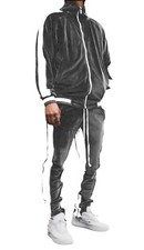 Mens velour tracksuit, grey urban street wear jogging set 2 piece