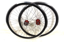 PAIR BLACK 700C FIXIE FLIP FLOP WHEELS RED SEALED HUBS 40MM DEEP RIM 622 - 15