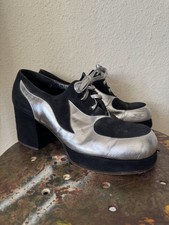 Vintage 60s 70s Leather Two Tone Glam Disco Platform Shoes size 44 Italy