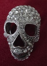 Butler&Wilson Brooch Skull Clear Crystal Stamped