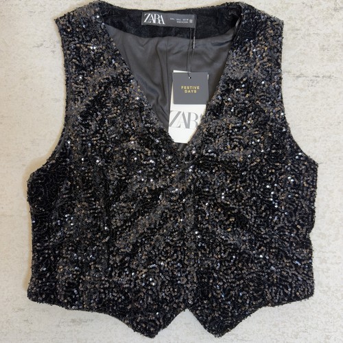 Zara black sequin - zara, v-neck
