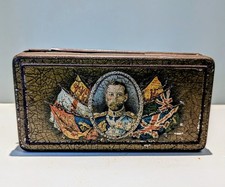 Vintage WW1 1915 Rowntree Christmas Chocolate Tin & Rare Original Postcard