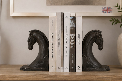 Cast iron horse head bookends - cast,