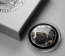 THE PUG Silver Commemorative Coin in Gift Box. Colour. Puppy/Pup/Dog/Dogs
