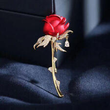 Rose Flower Crystals Gold Brooch Vintage Style Diamante Brooch Pin Charm