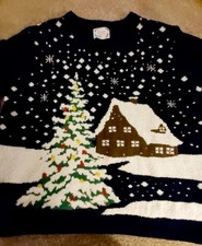 Atmosphere Christmas Jumper Men’s Size Large Light Up Snow Festive Tree Baubles