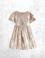 Ex Mini Boden Girl’s Short Sleeve Metallic Party Dress in Gold Metallic