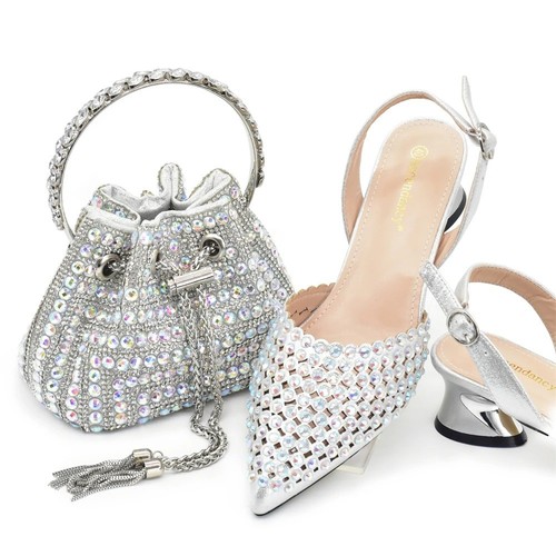 Gold rhinestone shoes bag - rhinestone,