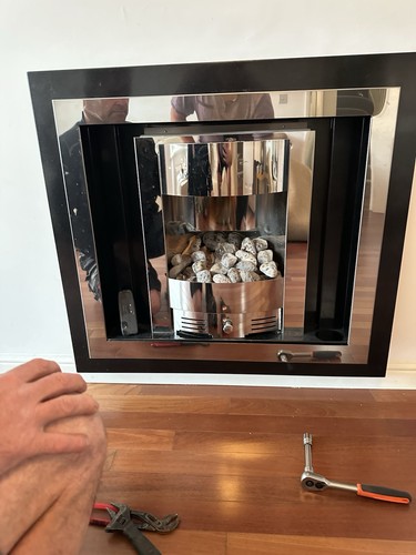 Gas fire and stainless steel - and,