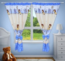 Safari Blue Nursery Curtains 100% Cotton Baby & Toddler Window Drapes