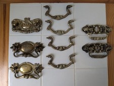Victorian/Art Nouveau Drawer Pulls, Escutcheons Yellow Cast Brass Job Lot X 9