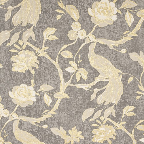 Charcoal gold floral wallpaper - charcoal,