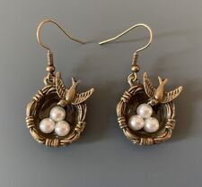 Beautiful Easter Birds Nest And Eggs Metal Dangle Earrings - New In Pouch