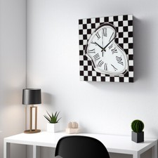 12" Glass Square Wall Clock Black White Checkerboard Simple Wall Hanging Clock