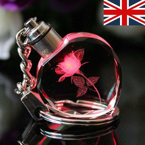 Led crystal rose keychain - uk,