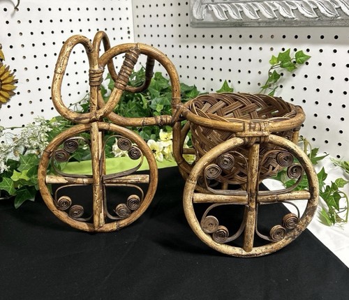 Vtg wicker bamboo tricycle - wicker,