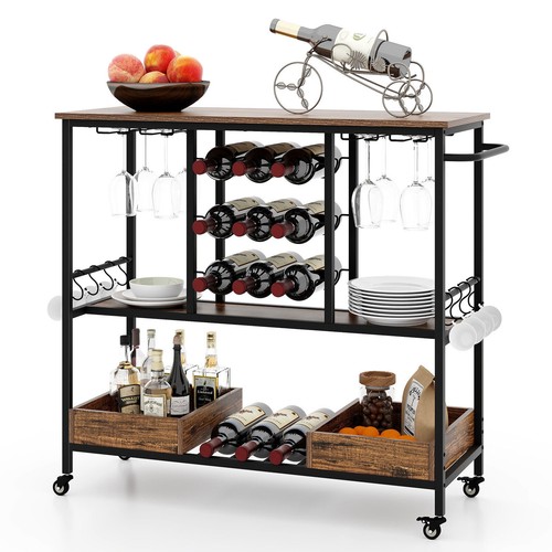Tier bar cart with glass - with,