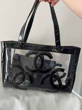 CHANEL Triple Coco Black/Clear PVC Vinyl Tote Bag Shoulder Bag 9629617 V5