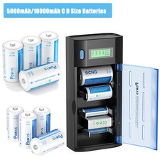POWXS 5000mAh/10000mAh C D Size Cell Rechargeable Batteries / Battery Charger