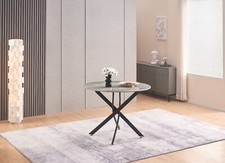 Dining Table 100 cm Round Grey Sintered Stone Top with Black Metal Legs Modern