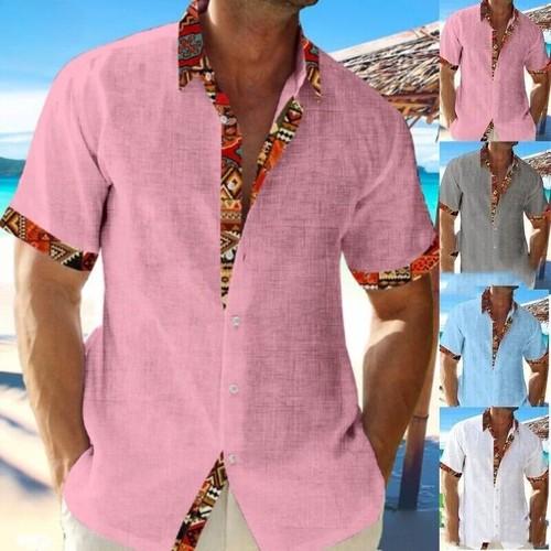 Mens short sleeve cotton linen - short,