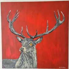 A Contemporary Paul Westaway Acrylic On Canvas Titled 'Monarch' Stag Painting