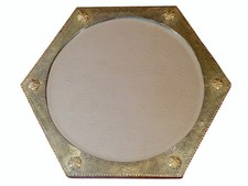Antique Arts & Crafts Style Hammered Metal Hexagonal Wall Mirror Decorative