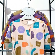 Next Baby Boys Girls 3 Pack Sleepsuits Purple / Brown Newborn 0-1 Month