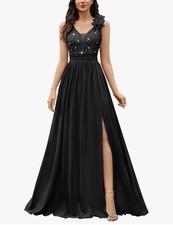 MIUSOL Women's Vintage V-Neck Sleeveless Sequined Lace Split Maxi Dress