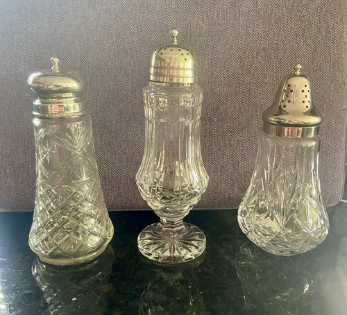 Three silver and glass sugar - three,
