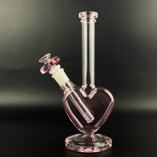 Pink love heart glass bong - pink,