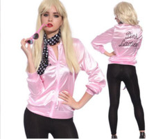 UK Womens Pink Ladies Jacket 1950s Grease Adults Girls Fancy Dress Costume HOT