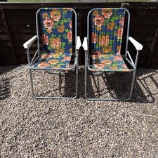 Pair of 70's  Folding Garden Chairs Floral Camping Retro Vintage made in England